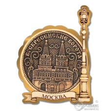 Магнит из бересты Москва-Воскресенские ворота Фонарь золото